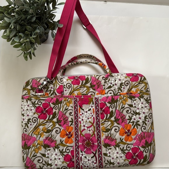 Vera Bradley Tea Garden Laptop Bag with handles and pink crossbody strap! EUC - Picture 1 of 14